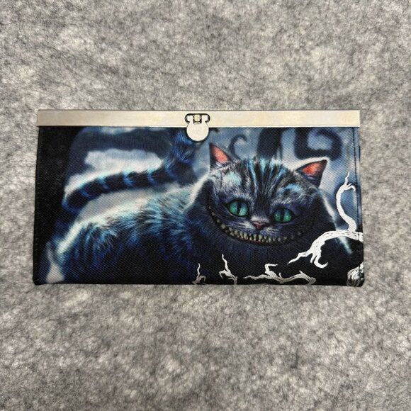 Disney Alice in‎ Wonderland Chessire Cat Live Action Silver Wallet Clutch Purse - Picture 1 of 9